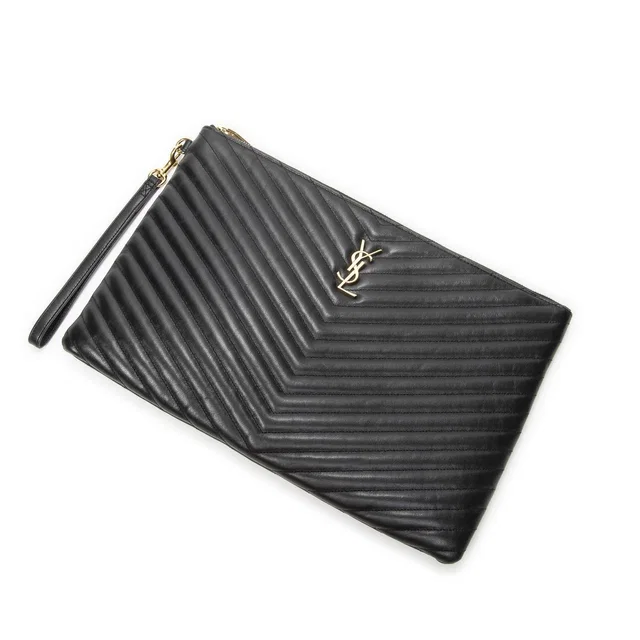 Saint Laurent Cassandre Clutchblack Matelasse Chevron Leather Shoulder Bag in Leather from The Reluxe