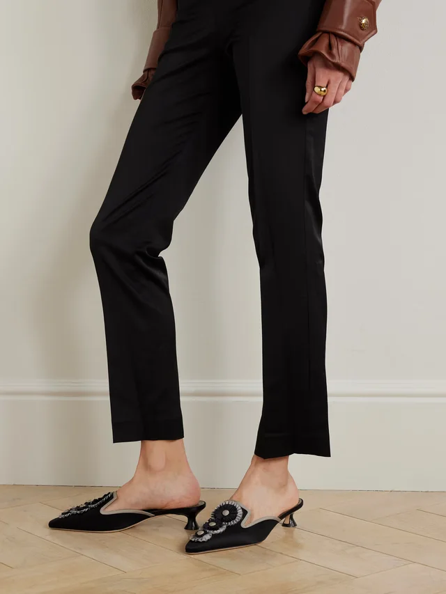 MANOLO BLAHNIK Merode 30 grosgrain-trimmed satin mules in Black, photo 2 of 2 from NET-A-PORTER (Canada)