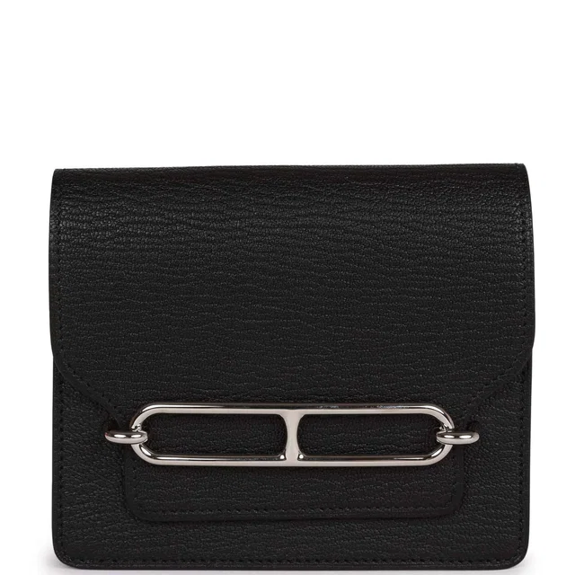 Hermès Roulis Slim Wallet Black Chevre Mysore Palladium Hardware in Black Goatskin from Madison Avenue Couture