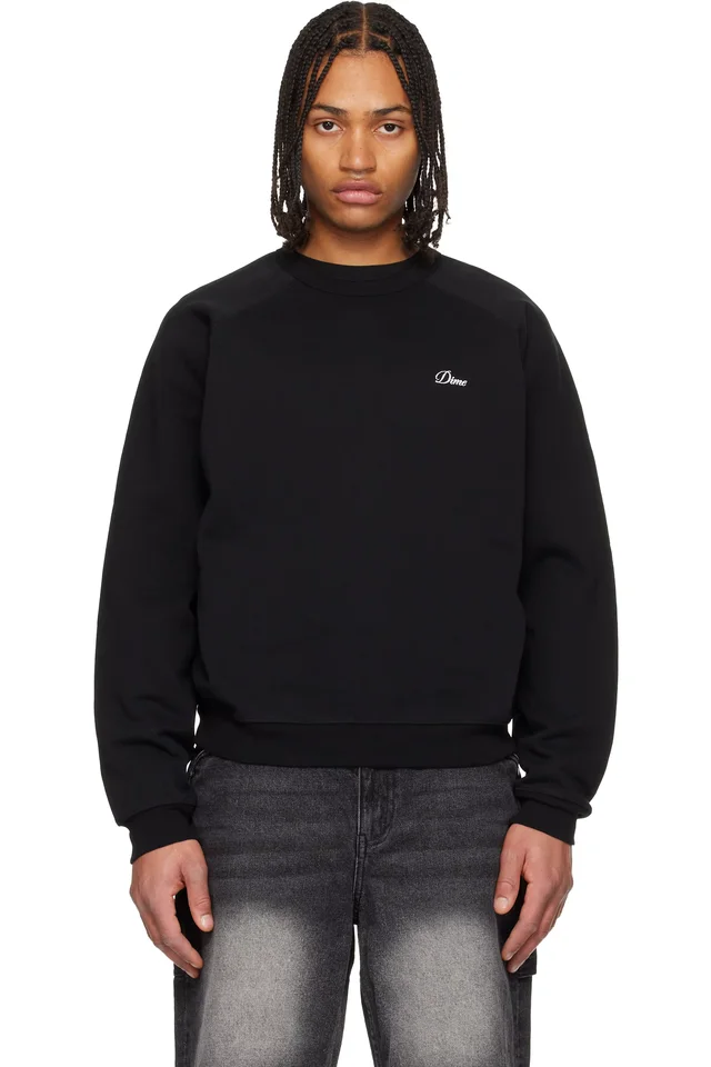 Dime Black Cursive Small Logo Crewneck Sweatshirt, image 1 of 1 from SSENSE
