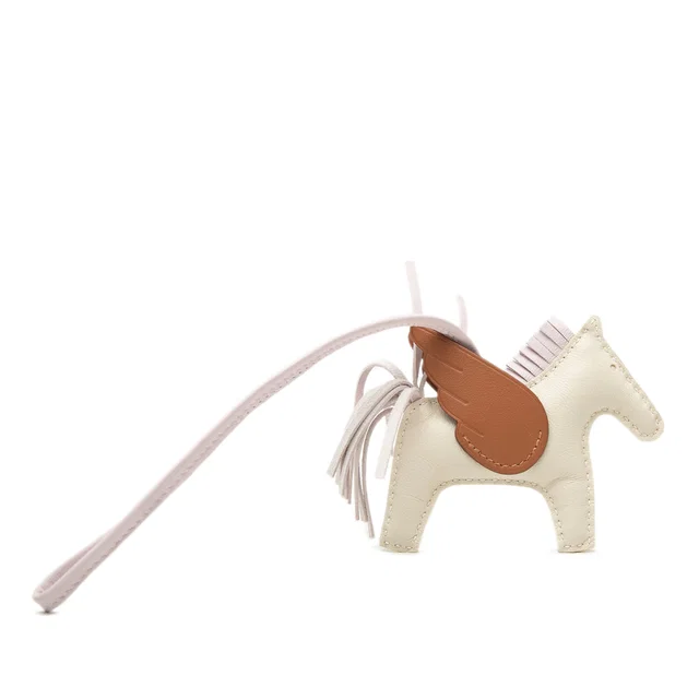 White Hermès Milo Lambskin and Swift Grigri Rodeo Pegase Bag Charm PM Key Chain in White Swift leather from Designer Revival