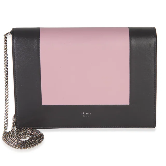 Celine Grey Pink Smooth Calfskin Frame Evening Clutch On Chain Gray; Leather Handbag in Pink Calfskin from HEWI