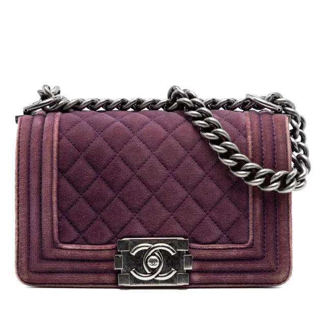 Purple Chanel Small Quilted Velvet Boy Flap Crossbody Bag in Purple Velvet from Designer Revival