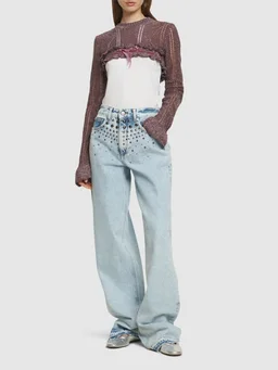 Cormio Cropped Pullover with Ruches in 70% Viscose, 15% Metallic Fiber, 15% Polyamide, photo 2 of 5 from LUISAVIAROMA
