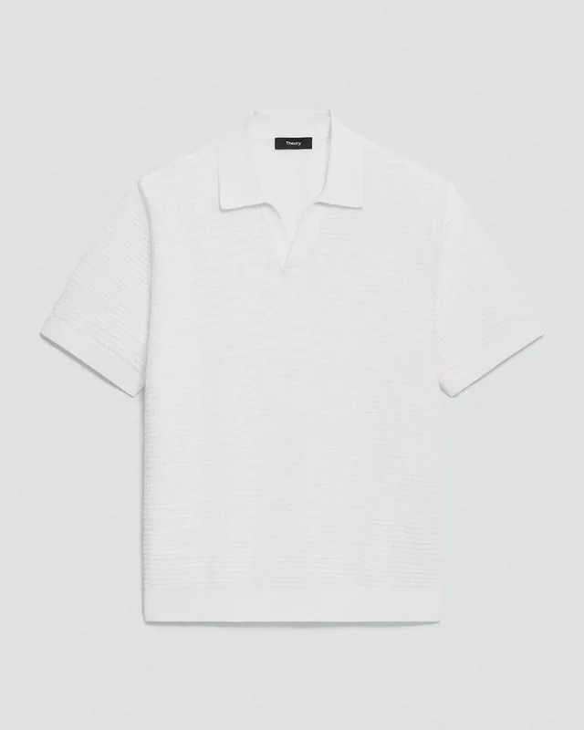 Theory Brenan Polo Shirt in Pacific Linen in WINTER IVORY 65% Linen, 23% Cotton, 12% Polyester; Exclusive Of Elastic, photo 6 of 12 from Theory
