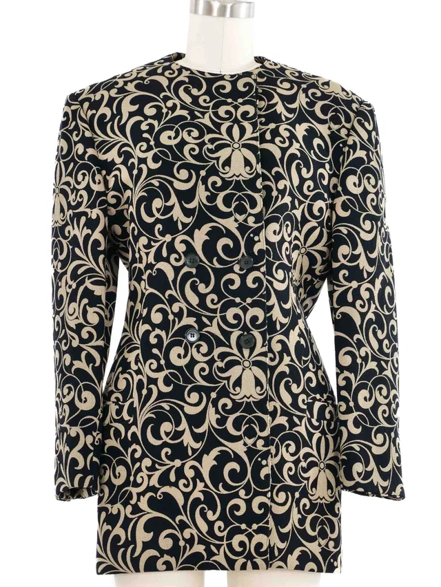 1980s Versace Printed Longline Blazer in Multicolor Wool from Arcade Vintage
