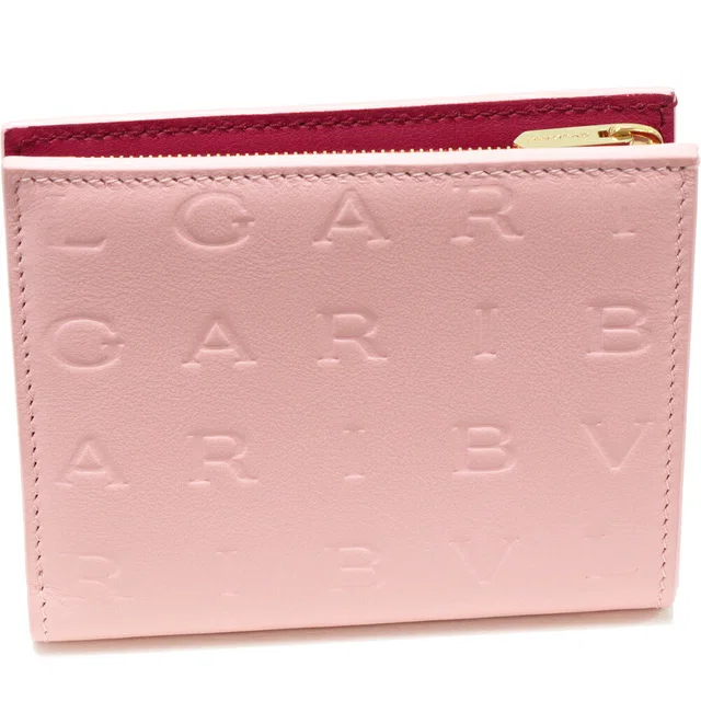 Bvlgari Calf Infinito Logo Mania Compact Wallet Pink x Magenta in Pink Calfskin from LuxUness