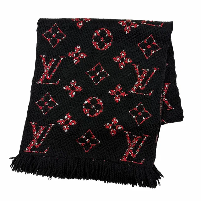 Louis Vuitton Echarpe Giant Monogram Jungle Wool Silk Scarf Black in Black Silk from The Reluxe