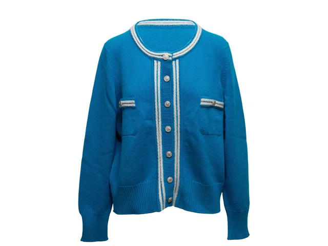 Cerulean & White Chanel Cashmere Cardigan Size FR 50 in White Cashmere from Designer Revival, photo 1 of 1