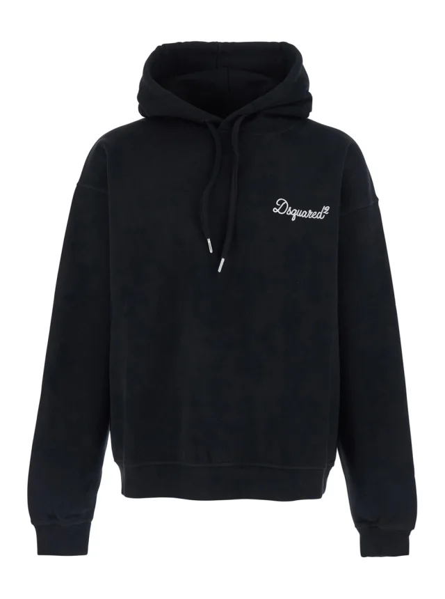 Black Hoodie with Drawstring and Lettering Logo on the Front in Cotton for Men in Black, image 1 of 1 from Gaudenzi Boutique
