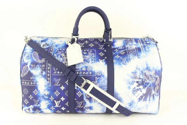 Louis Vuitton Blue Leather Bandana Keepall Bandouliere 55 Duffle in Blue Leather from Bagriculture