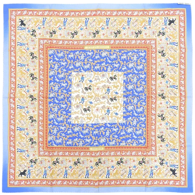 Hermès Carre 90 CHASSE EN INDE Scarf Blue/Multi in Blue Silk from VINTAGE QOO TOKYO, photo 10 of 10