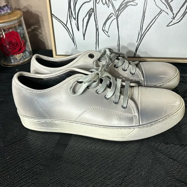 Lanvin Mens Dbb1 Low Top Distressed Burnished Sneakers 8 Greys Leather in gray Leather from Poshmark