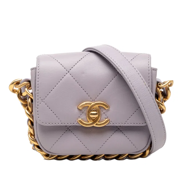 Purple Chanel Mini Quilted Calfskin Framing Chain Flap Crossbody Bag in Purple Calfskin from Designer Revival