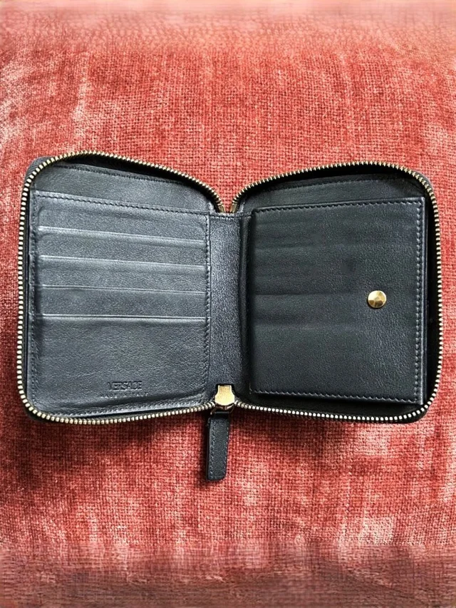 Versace Icon Zip Around Compact Wallet, Black in black|gold Calfskin from Poshmark, photo 9 of 10