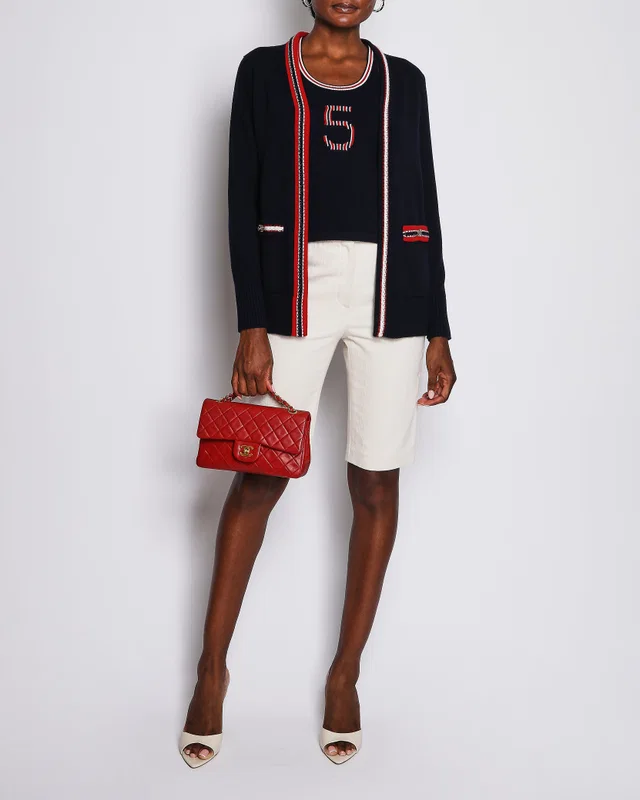 Chanel Navy No5 Cashmere Vest with Matching Cardigan Set Size FR 34/36 (UK 6/8) in Navy Cashmere from Sellier