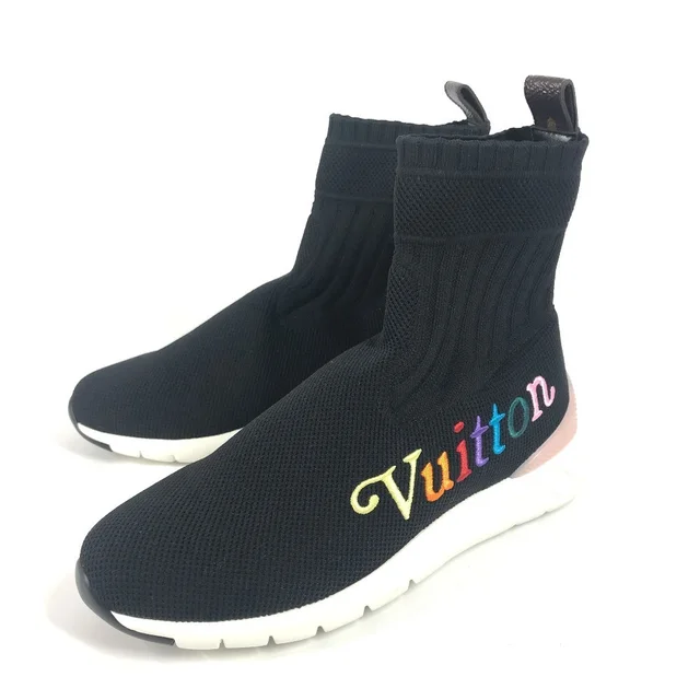Louis Vuitton After Game Line Sock Sneakers, Canvas/Rubber, Women's, Black in Black/ Canvas from Elady