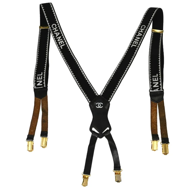 Chanel Black Suspenders Small Good in Black Canvas from AMORE Vintage Tokyo