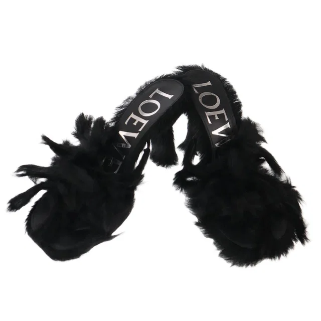 Loewe Fur Sandals Black in Black from The Reluxe