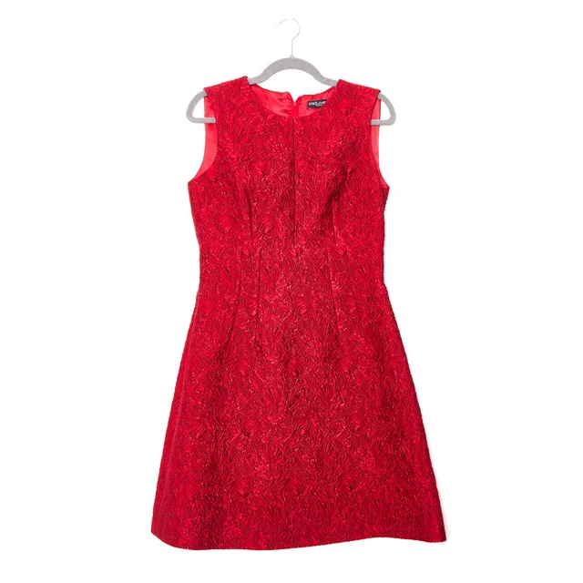 Dolce & Gabbana Floral Jacquard Mini Dress - Red in Red Silk from Revivre Luxury Consignment