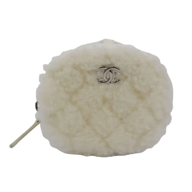 Chanel Coco Neige Ge Chain Pouch Fleece Leather White Shoulder Bag Silver in White Leather from The Reluxe