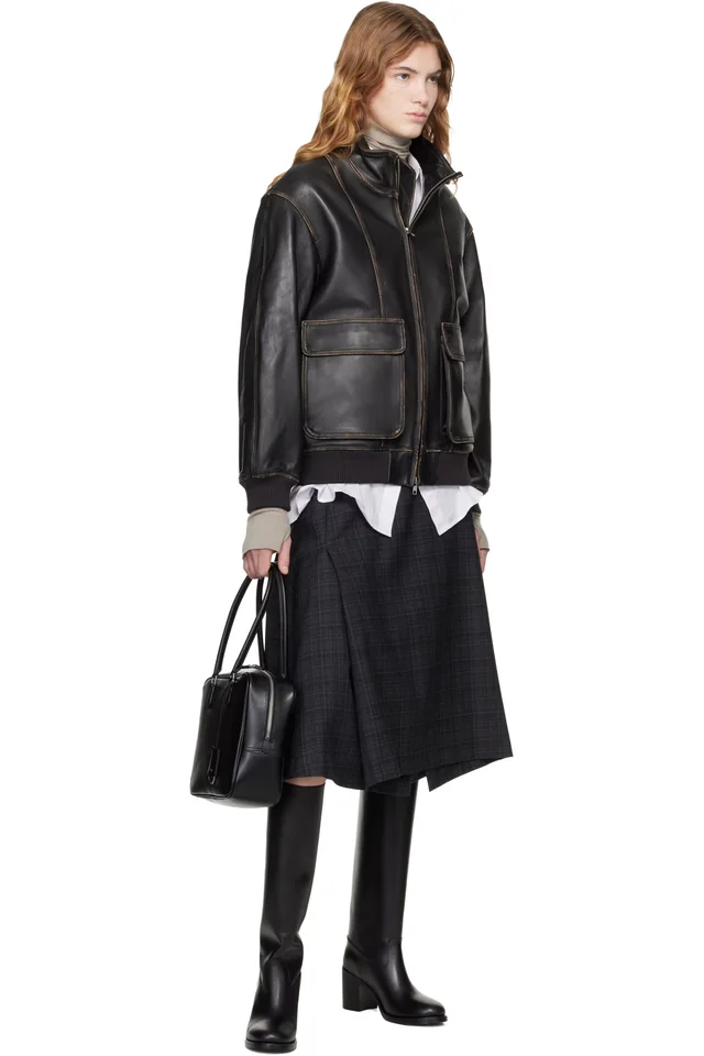 Dunst Black Stand Collared Leather Jacket, photo 4 of 4 from SSENSE
