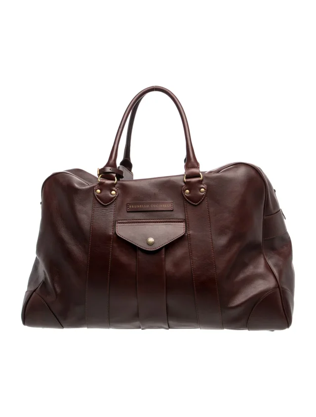 Brunello Cucinelli Leather Weekender Bag in brown|red Leather from The RealReal