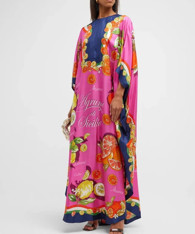 Dolce & Gabbana Pink Capri Silk Painterly Fruit Kaftan in Pink Silk from HEWI