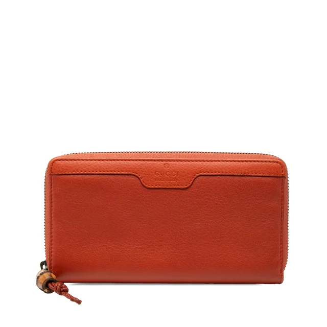 Orange Gucci Leather Bamboo Zip Around Wallet in Orange Leather from Designer Revival
