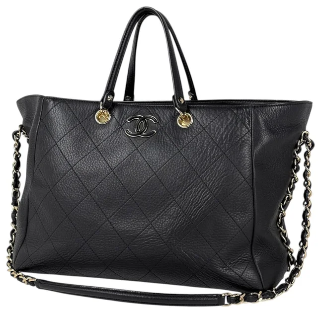 Chanel Tote Bag Small Shopping CC Logo 2-Way Leather Black in Black Leather from The Reluxe