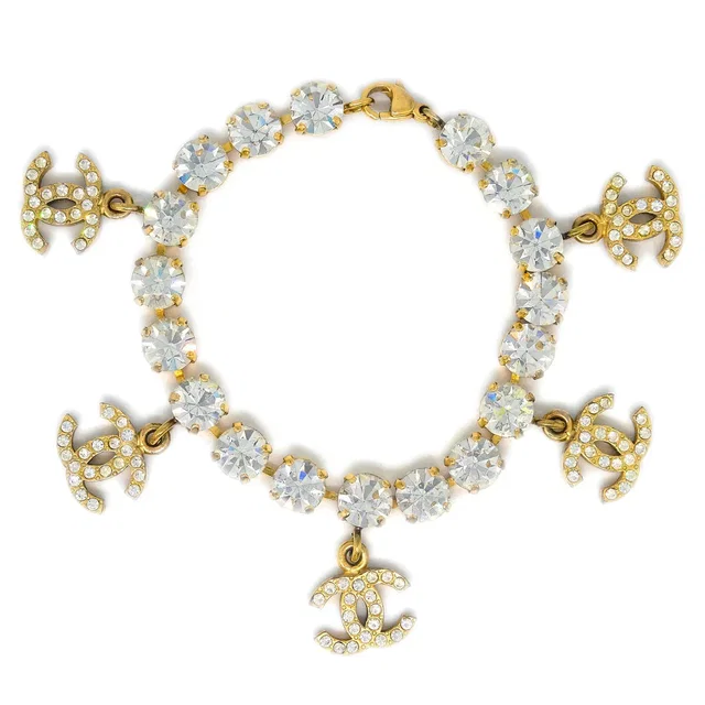 Chanel Rhinestone Bracelet Gold 96P in Gold from AMORE Vintage Tokyo