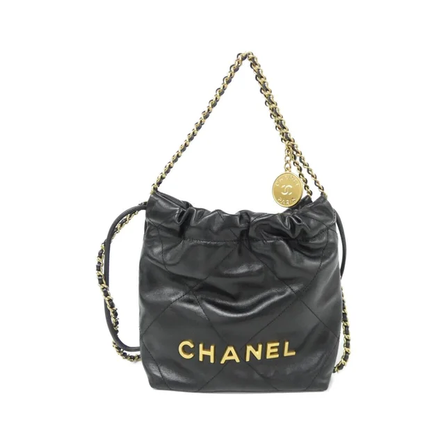 CHANEL 22 Line Mini AS3980 Bag in BLACK / MAT GOLD metal fittings calf from KOMEHYO