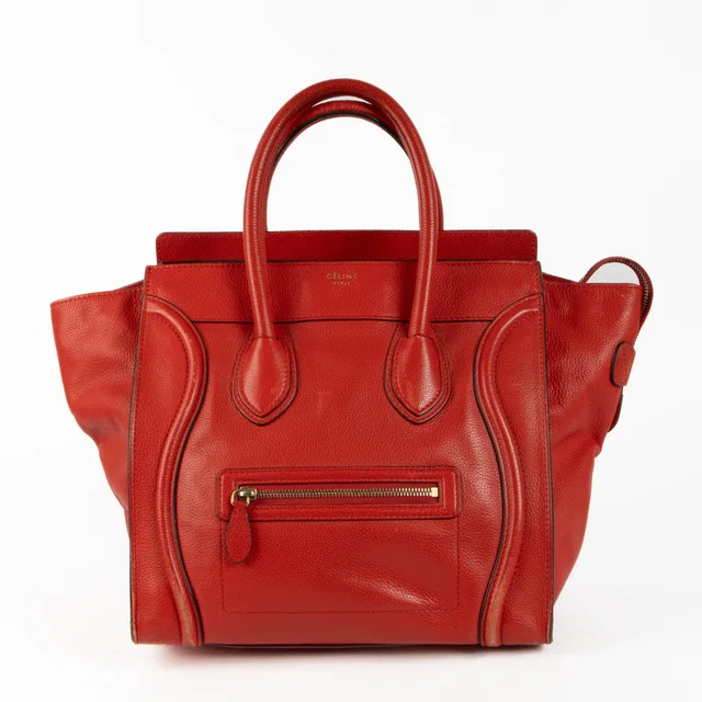 Celine Red Leather Mini Luggage Bag in Red Leather from Labellov