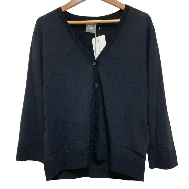 Max Mara MM by Neck Rayon Knit Cardigan L Black in Black from The Reluxe