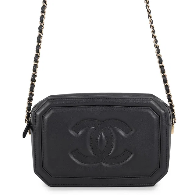 Chanel Octagon CC Logo Chain Shoulder Bag Black Lambskin in Black Lambskin from GALLERY RARE