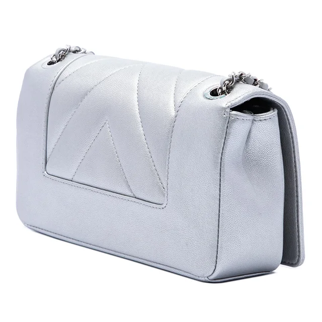 Chanel Mini Quilted Chevron Sheepskin Mademoiselle Vintage Flap Crossbody Bag in Silver Woven leather from Designer Revival, photo 2 of 2