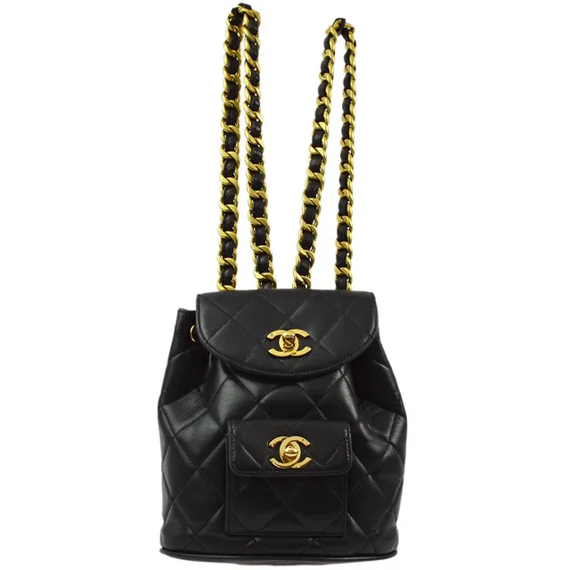 Chanel Black Lambskin Duma Backpack Small in Black Lambskin from AMORE Vintage Tokyo