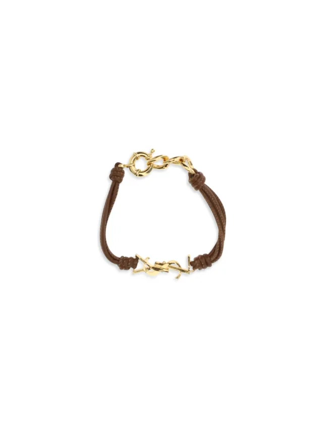 Saint Laurent Cassandre Bracelet — Brown Lamb Ovis Aries; Brass Bracelets in Brown Leather from HEWI, photo 2 of 3