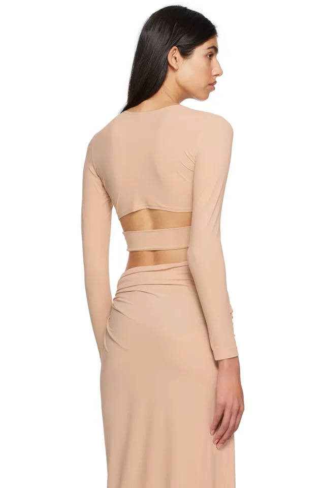 Atlein Beige Plunging Long Sleeve T-Shirt, photo 3 of 3 from SSENSE