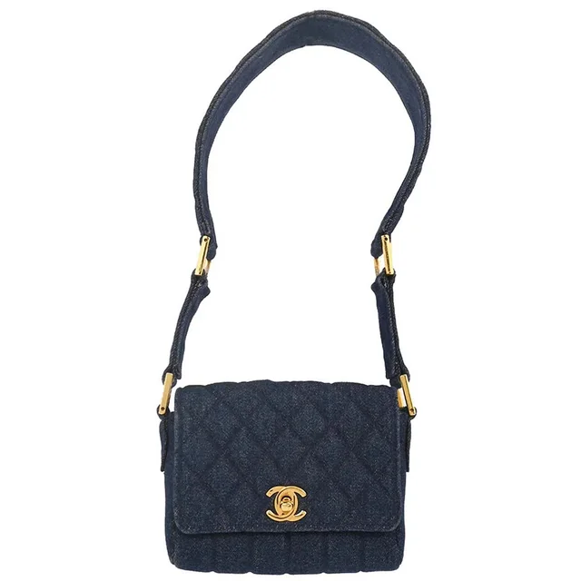 Chanel 1989-1991 Blue Denim Straight Flap Shoulder Bag in Blue Denim from AMORE Vintage Tokyo