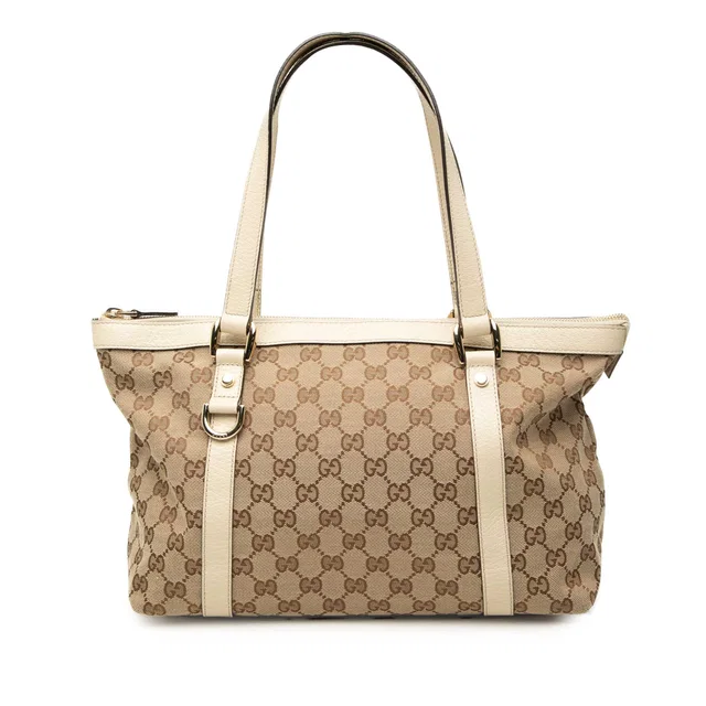 Beige Gucci GG Canvas Abbey D Ring Tote in Beige Canvas from Designer Revival