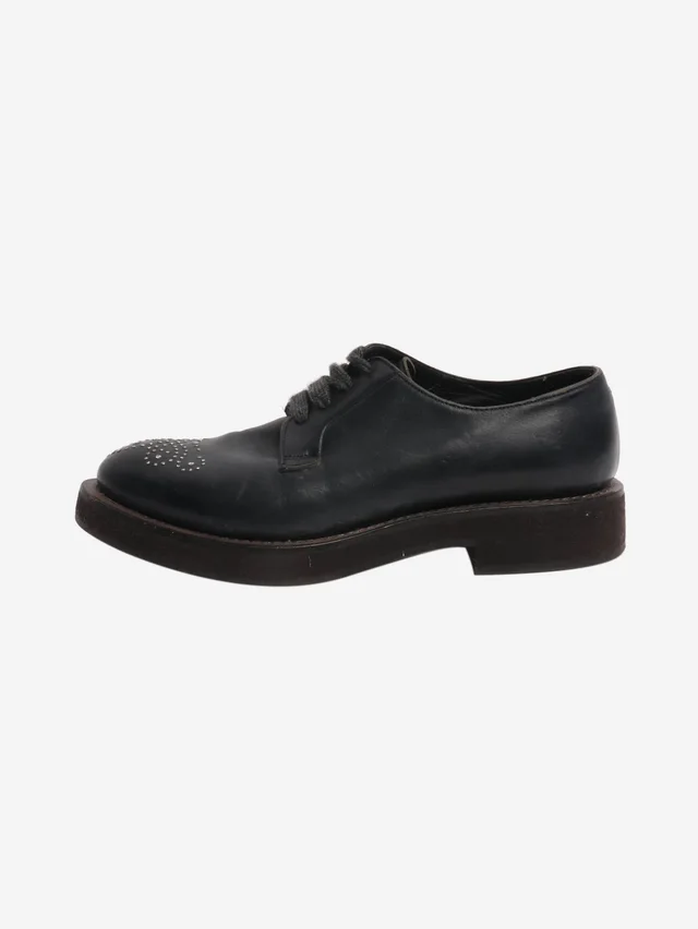 Brunello Cucinelli Black bejewelled leather lace-up shoes - size EU 38 in Black Leather from Sign of the Times