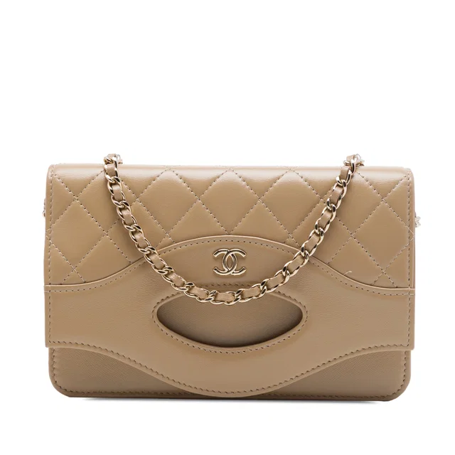 Beige Chanel Quilted Shiny Lambskin 31 Wallet On Chain Crossbody Bag in Beige Lambskin from Designer Revival