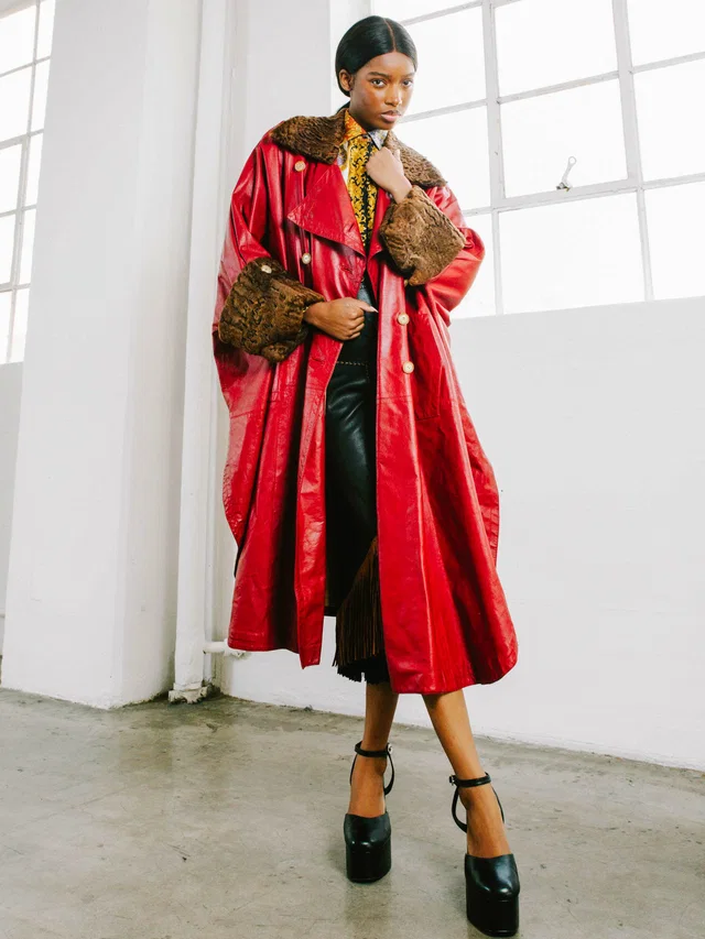 Hermès Fur Trimmed Red Leather Cloak in Red Leather from Arcade Vintage