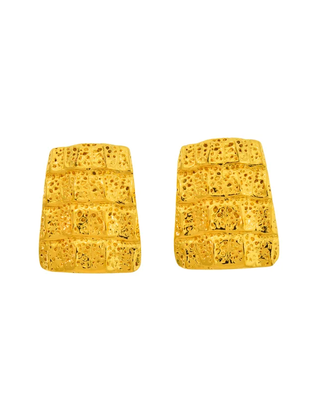 Saint Laurent Vintage Gold Crocodile Embossed Motif Large Earrings in Gold Crocodile from Amarcord Vintage Fashion