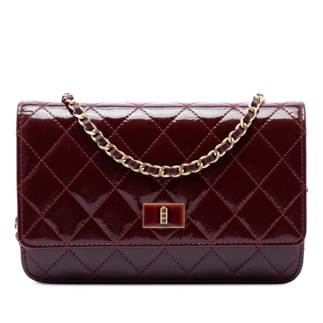 Red Chanel Quilted Patent Reissue 2.55 Wallet On Chain Crossbody Bag in Red Patent leather from Designer Revival