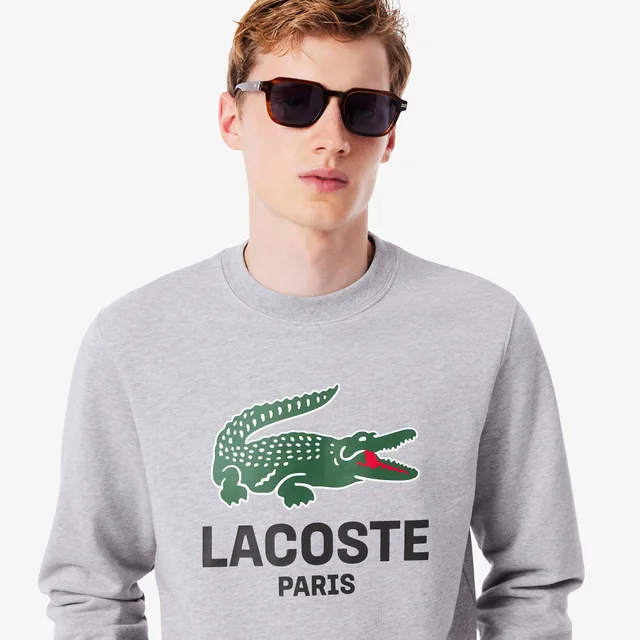 Lacoste Men's Classic Fit Printed Crew Neck Sweatshirt in Grey Chine Cotton fleece, photo 2 of 9 from Lacoste