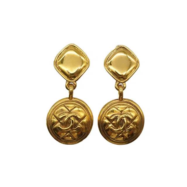 Chanel Vintage Earrings Cocomark Matelasse Swing Gold Accessory in Gold from Luxury Promise