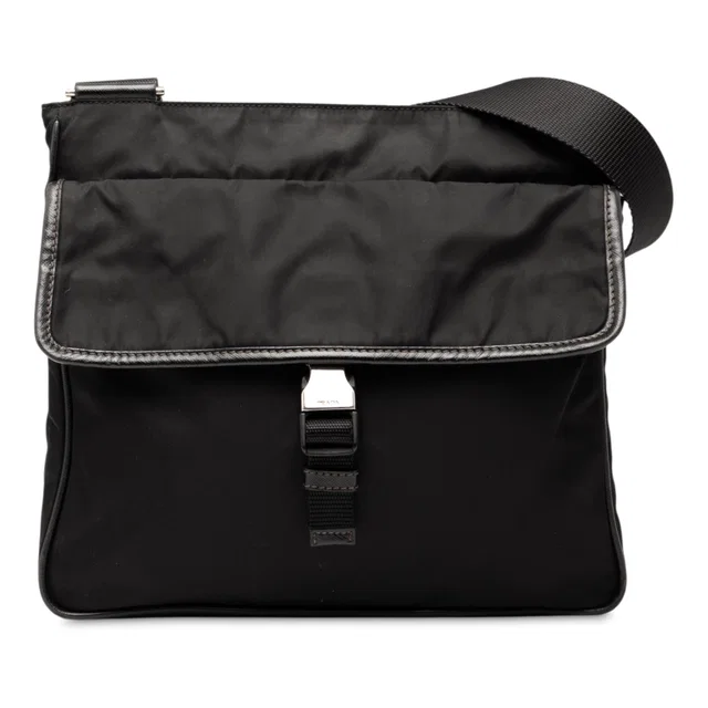 Black Prada Tessuto Zip Top Crossbody in Black Nylon from Designer Revival