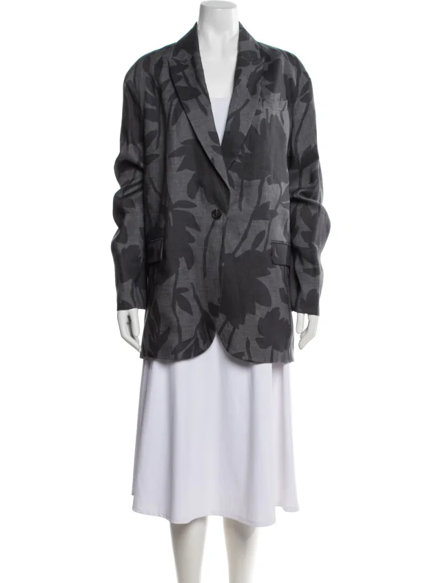 Brunello Cucinelli Linen Printed Blazer in gray from The RealReal